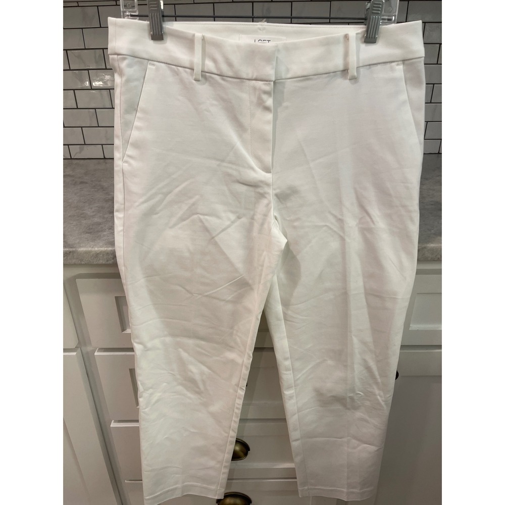 LOFT Pants Womens 4 White The Riviera Slim Cotton Blend Stretch Trousers